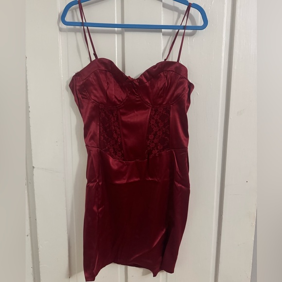 NWT FASHION NOVA spellbound CORSET Red Stretch Satin Micro Mini Dress XL - Picture 7 of 8